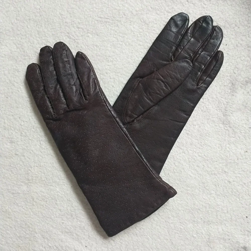 Genuine Leather Gloves Womens M/S*Brown Lined Quiet Luxury